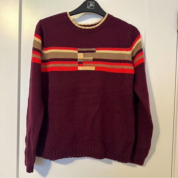 Vintage Sweaters - Vintage Esprit Maroon Knit Crewneck Pullover Sweater Size Small Women’s
